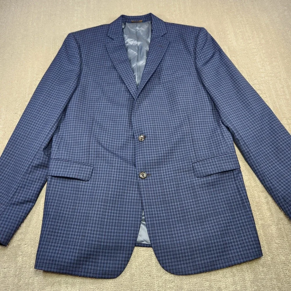 Brooks Brothers Blazer Men 44L Blue Plaid Gingham Check Regent Fit Wool Jacket